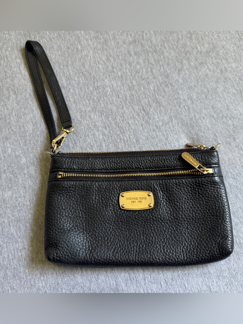 Michael Kors Black Pebbled Leather Clutch with Gold Hardware